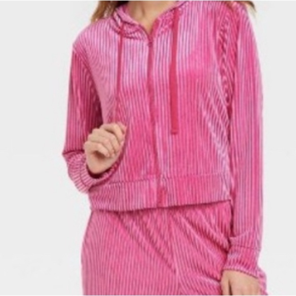 Colsie Pink Velour ribbed Hoodie soft comfy valentines Loungewear Y2k inspired
